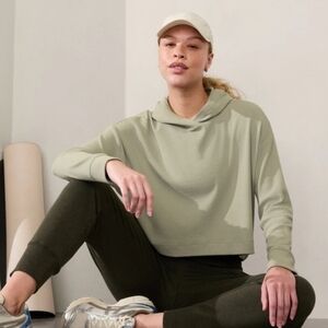Athleta Presence Hoodie Moss Green Lightweight Ribbed Size L Boxy Fit